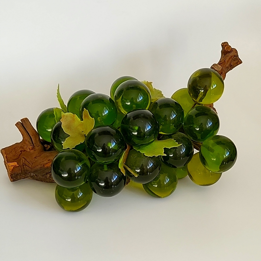 Mid-Century Driftwood Green Lucite Grapes Centerpiece 1960s